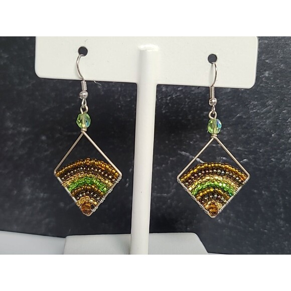 Beaded Dangling Pierced Earrings Vintage - Picture 3 of 10